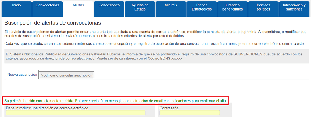 Cómo suscribirse a las alertas de convocatorias de ayudas a la música confirmar suscripción